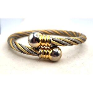 Two-Tone Cable Wire Bangle Bracelet With Gold & Silver Accents